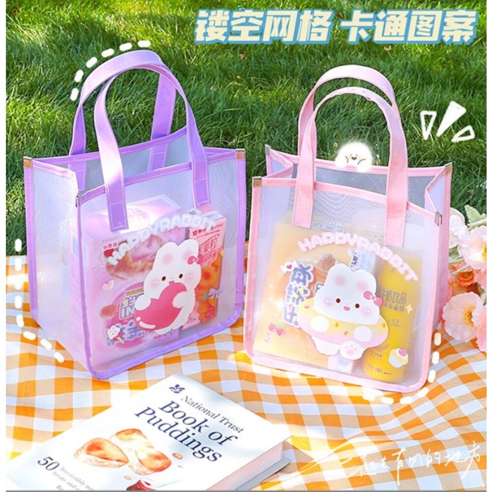 🎀台灣🎀 可愛卡通手提袋 透明包 購物袋 收納袋 果凍包-圖片-3