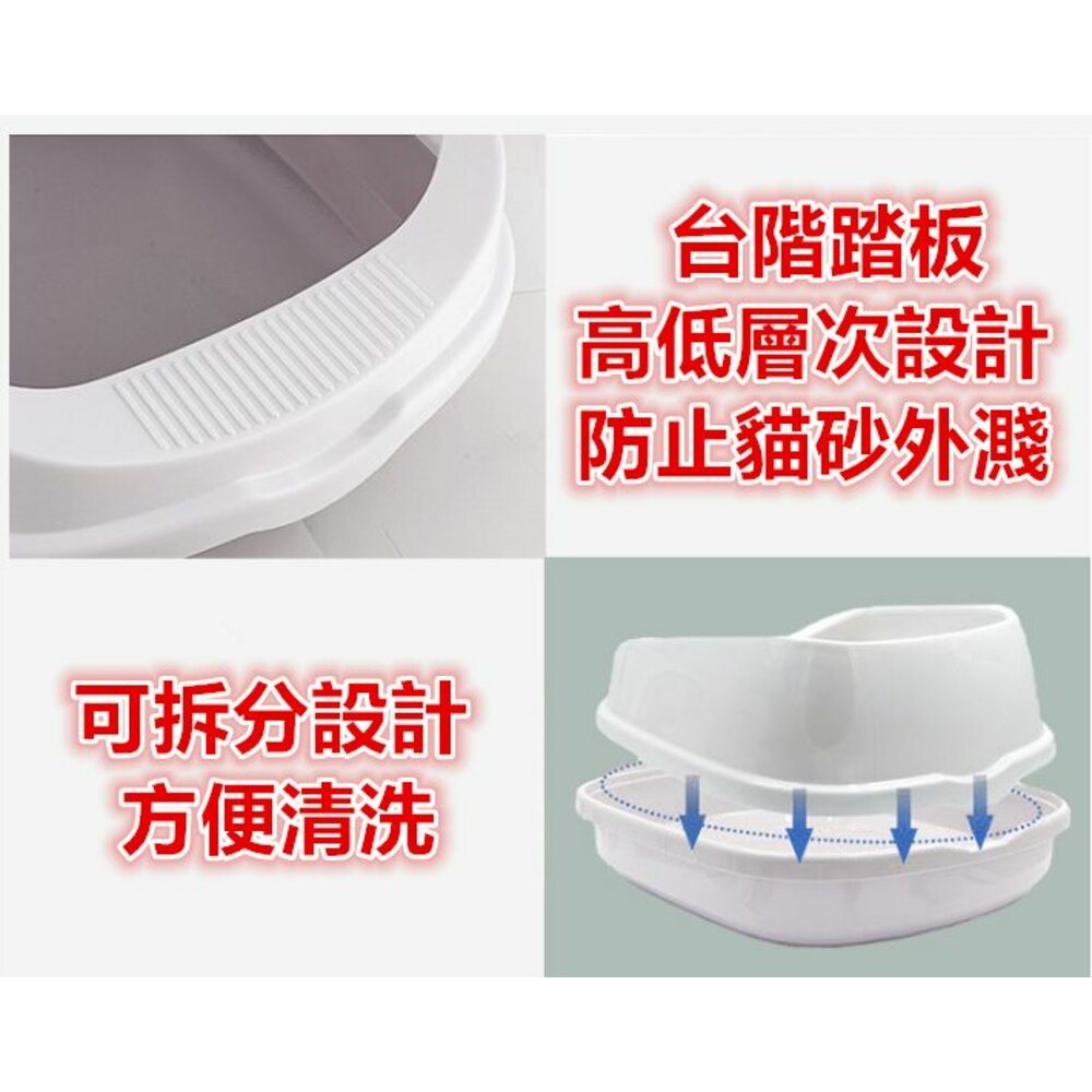 ✨台灣✨ 貓砂盆 特大號貓砂盆 防濺貓砂盆 貓便盆 加高貓砂盆 半封閉式貓砂盆-圖片-5