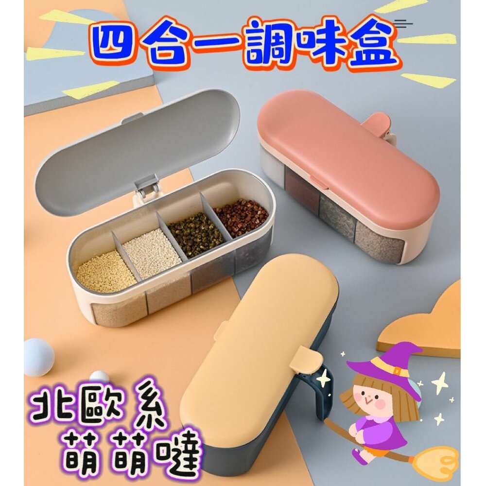 240103152224-✨台灣✨ 四盒一調味盒 附勺子 多格調味盒 鹽罐 調味粉收納盒 防潮調味盒