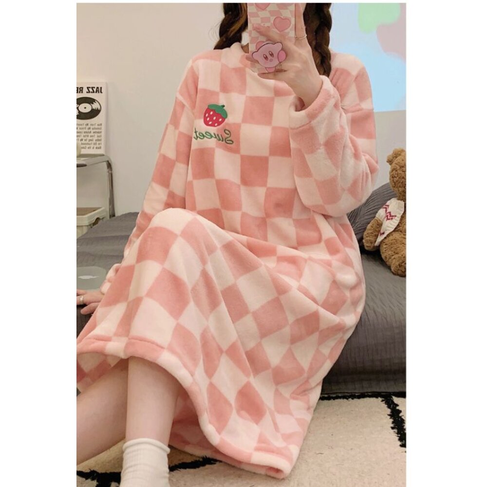 台灣出貨 冬款女生 保暖睡衣 睡裙 法蘭絨睡裙 珊瑚絨睡裙 保暖睡裙 保暖睡衣 長版睡衣-圖片-7