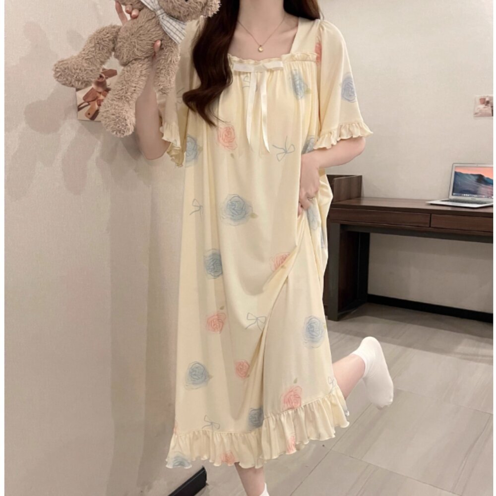 🎀台灣🎀 女 冰絲睡裙 冰絲睡衣 連衣裙 睡衣 短袖睡衣 居家服 涼感睡裙 涼感睡衣-圖片-6