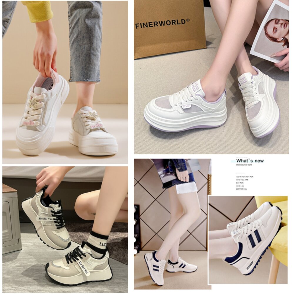 爆款 女款 防滑透氣休閒鞋 小白鞋 厚底鞋 百搭休閒鞋 增高鞋 厚底老爹鞋 一腳蹬休閒鞋 運動休閒鞋-圖片-6