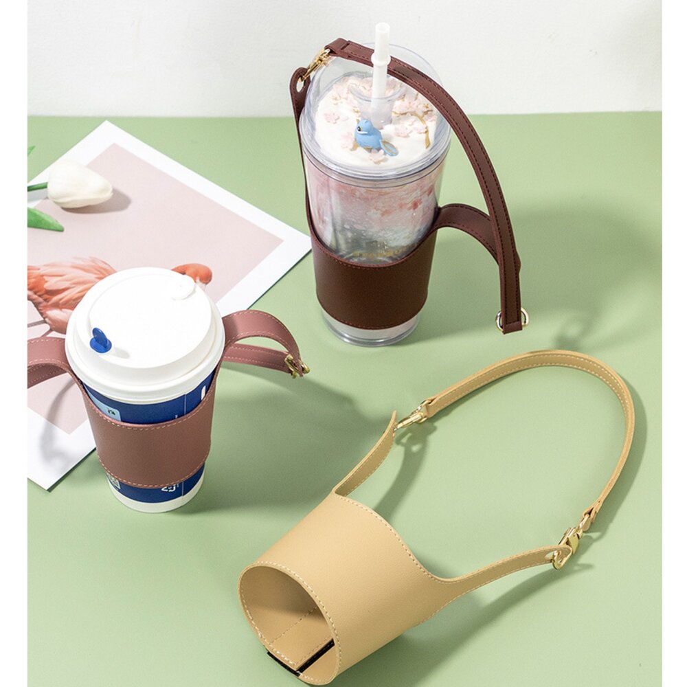 現貨 杯套 手提杯袋 保冰杯套 保溫杯套 環保杯袋 咖啡杯套 皮革杯套-圖片-1