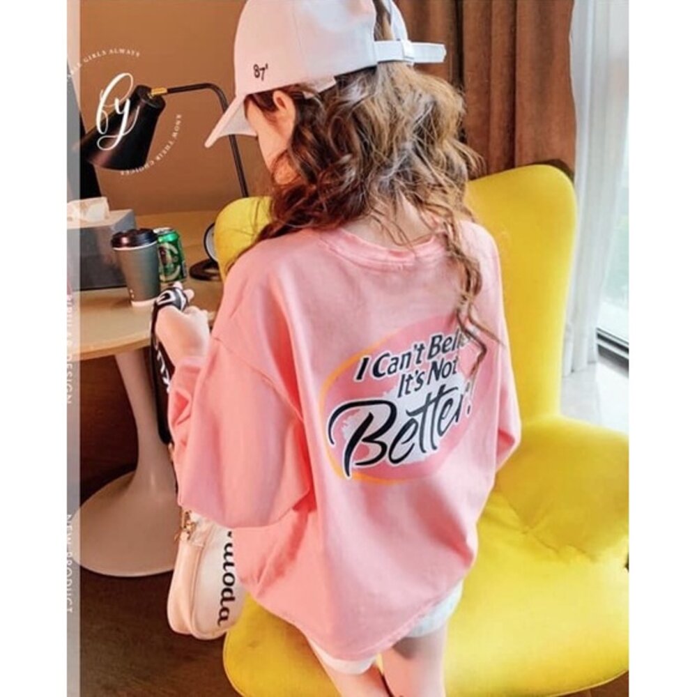 S1-12358172547-潮流時尚女童英文撞色英文T/甜美多汁美式休閒風