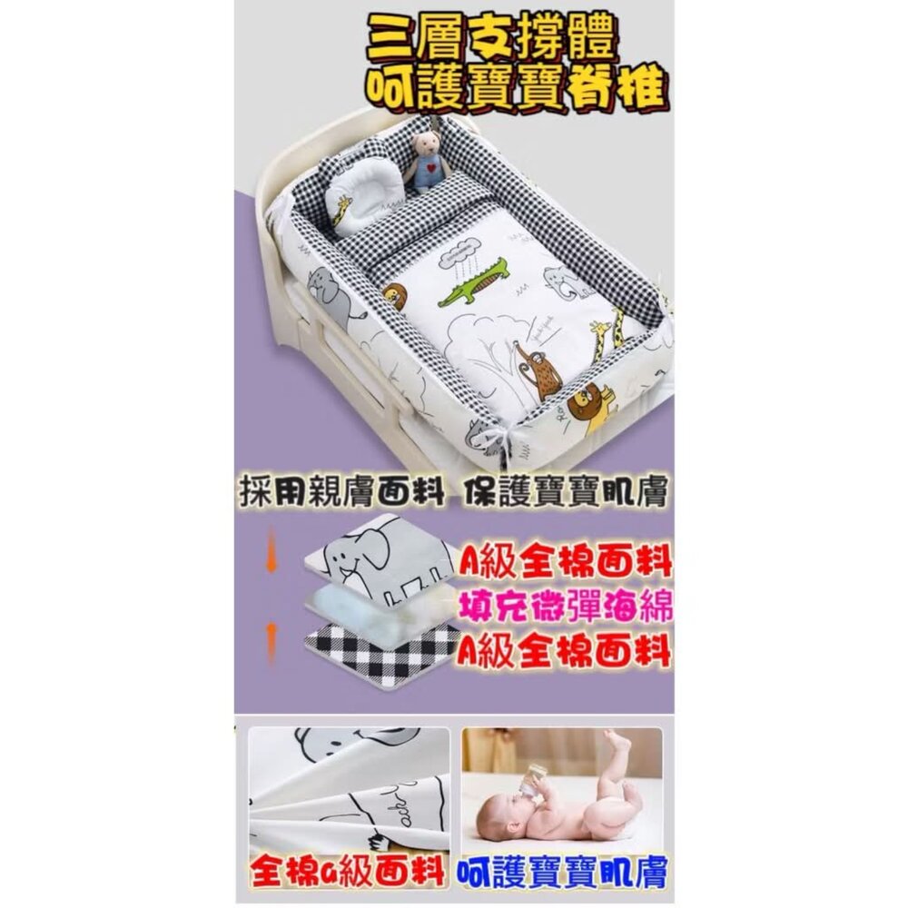 台灣現貨 攜帶式全棉嬰兒床 遊戲床 親子床 防壓床 床中床嬰兒睡窩 新生而必備親膚送提袋~床中床~床墊-圖片-5
