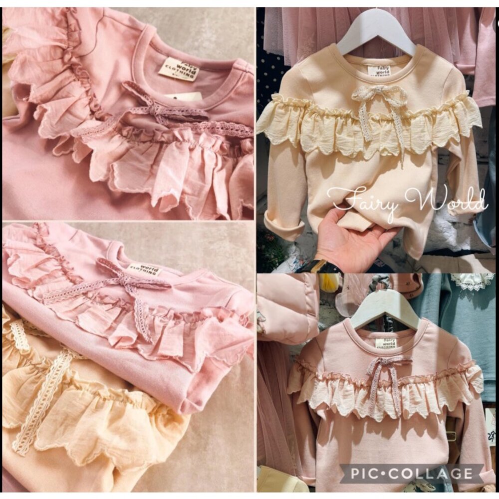S1-14600391747-(現貨)  純棉花瓣摺滾邊花結上衣/大荷翻領緹花衫