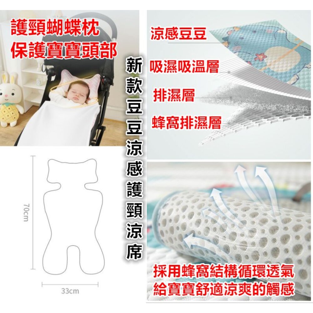 🎀免運🎀 嬰兒涼蓆5點式嬰兒推車涼蓆 嬰兒車涼蓆 冰絲涼蓆 護頸涼蓆 涼席-圖片-4