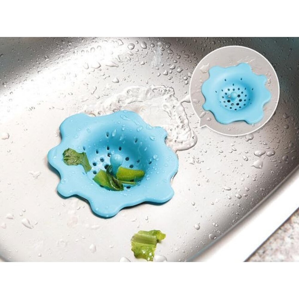 S1-314951187-() 花朵型地漏廚房衛浴水槽防堵塞矽膠過濾網手提式排水濾器
