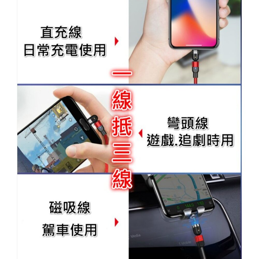 (台灣) 8代 支援傳輸3A快充圓形磁吸式 540°旋轉 充電線 傳輸線 安卓 蘋果 Type-C 快充線-圖片-3
