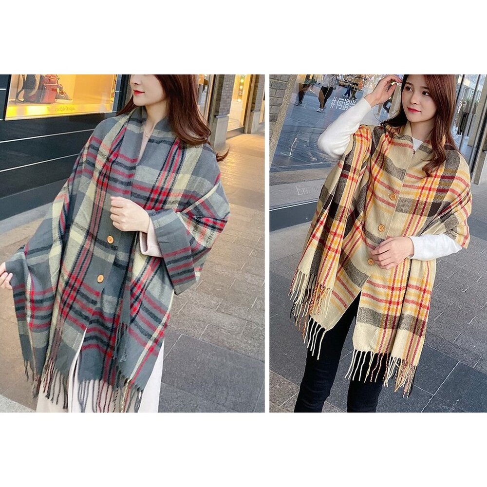 ✨台灣免運✨ 女圍巾 仿羊絨圍巾 冬款保暖圍巾 格子圍巾.披肩斗篷 針織圍巾 女生圍巾 保暖圍巾-圖片-7