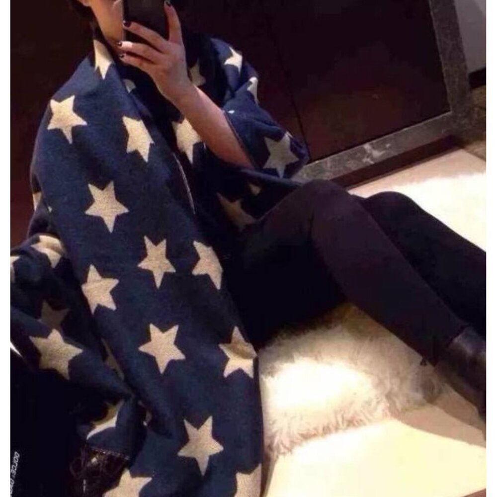 S1-72794496-「台灣」韓版五角星星圍巾披肩 加厚圍巾 披肩 保暖圍巾