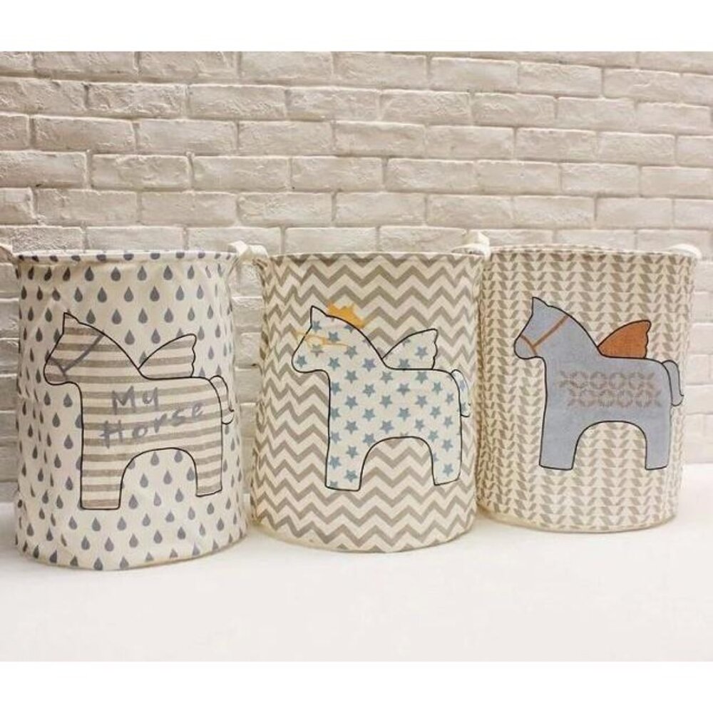 S1-75466290-()大號簡約布藝飛馬防水髒衣籃髒衣桶創意加厚 可折疊玩具衣物收納筐