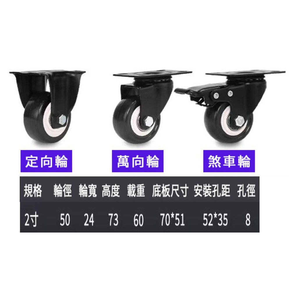 活動腳輪 PU靜音輪 2吋 優力輪 活動輪 腳輪 推車 輪子 萬向滑輪 剎車輪 螺絲輪 PU靜音輪-圖片-1