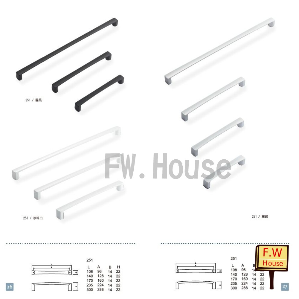 Melus 台灣精品 251 取手 把手 櫥櫃把手 小把手 門把 96mm~288mm 封面照片