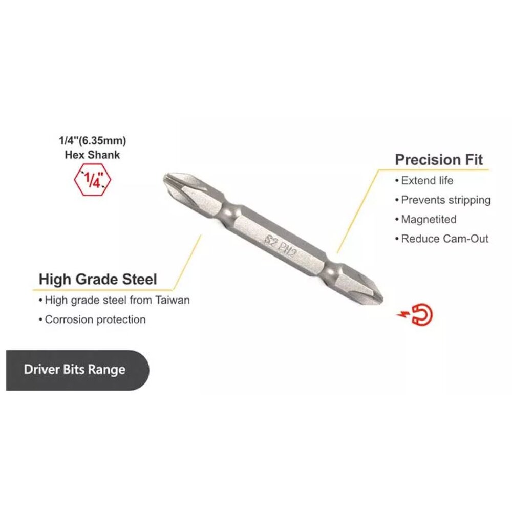 台製 中鋼S2 日本品質 螺絲起子頭 十字起子頭 高扭力 PH2 起子頭 65mm 附磁-圖片-2