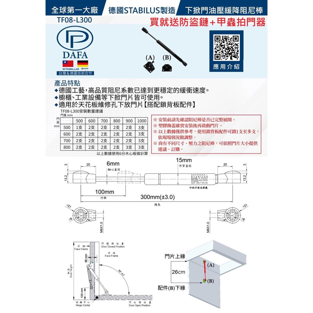 德國 STABILUS TF08-L300 下掀 天花板 下掀緩衝 維修孔撐桿 液壓桿 伸縮桿 油壓撐桿 緩衝棒-圖片-1