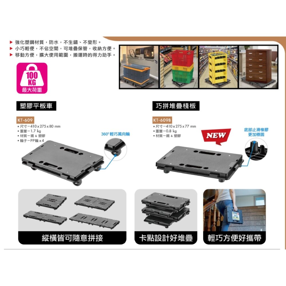 kt-609 專用外箱 2入裝 烏龜車 平板車 可組合 貼地車 組合式板車 滑板車 貨物車 活動車 塑鋼車 輕便攜帶-圖片-1