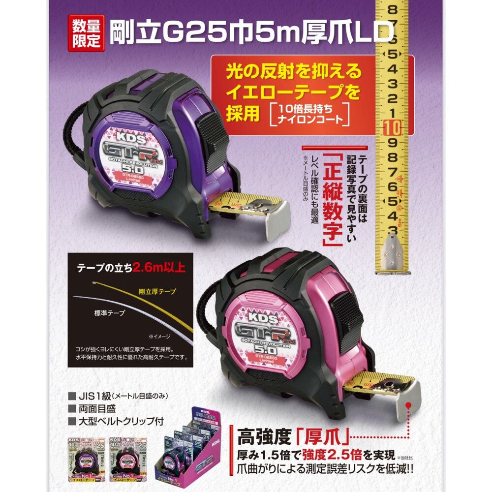 251015144341-日本 GTR-G2550 KDS GTR系列 5米x25mm 捲尺 剛立厚爪 雙面尼龍印刷 1.5倍