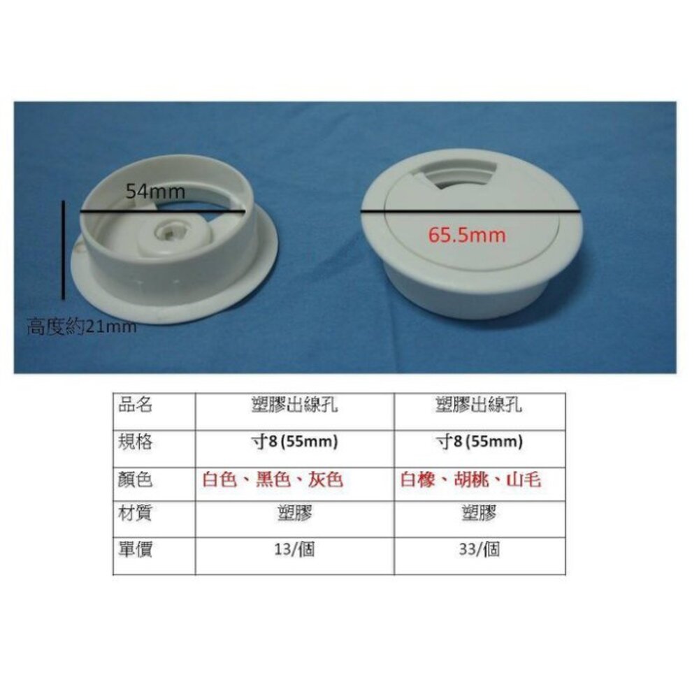 台灣製 寸8 塑膠出線孔 (白色、黑色、灰色、白橡、胡桃、山毛) 55mm 線孔蓋 電腦孔 塑膠出線盒-圖片-1