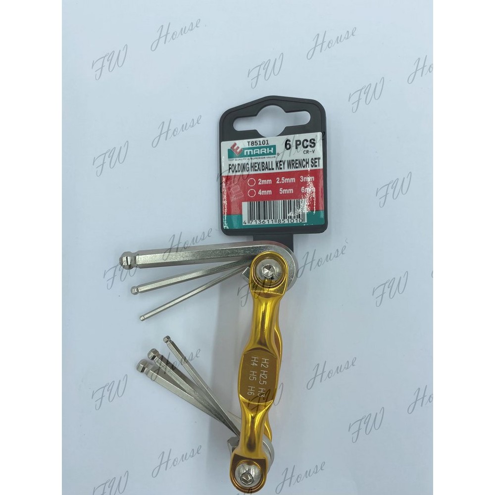 台灣製 福神 白金折疊六角板手 1.5~6mm 摺式六角板手 六角板手 7支組 鑰匙圈型六角起子 合金板手組-圖片-1