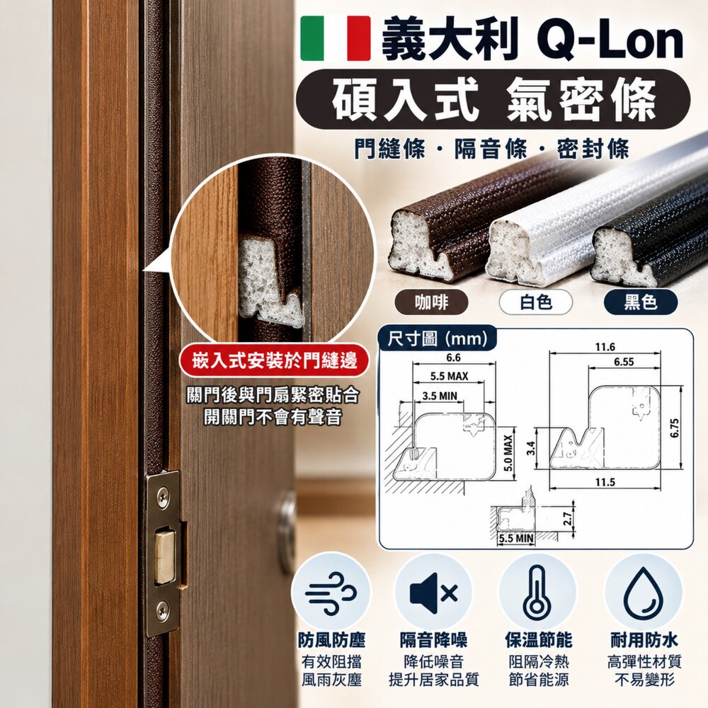S1-00406-義大利 Q-Lon 砍入式 氣密條 密封條 門縫隔音條 窗戶防風保暖 隔音氣密條 門縫條 門檔條 防塵