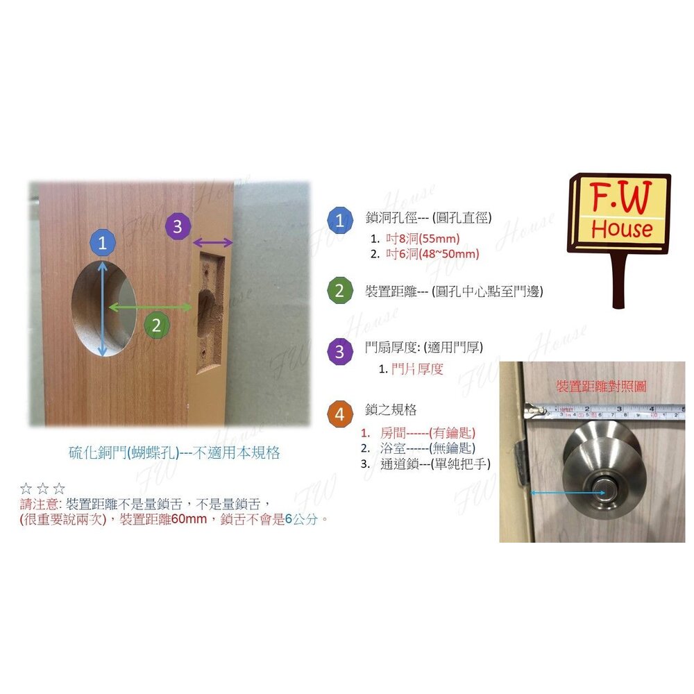 幸福牌 3000 *60mm 房間門 喇叭鎖 圓柱形門鎖 不銹鋼磨砂 管型鎖 幸福 玄關門-圖片-2