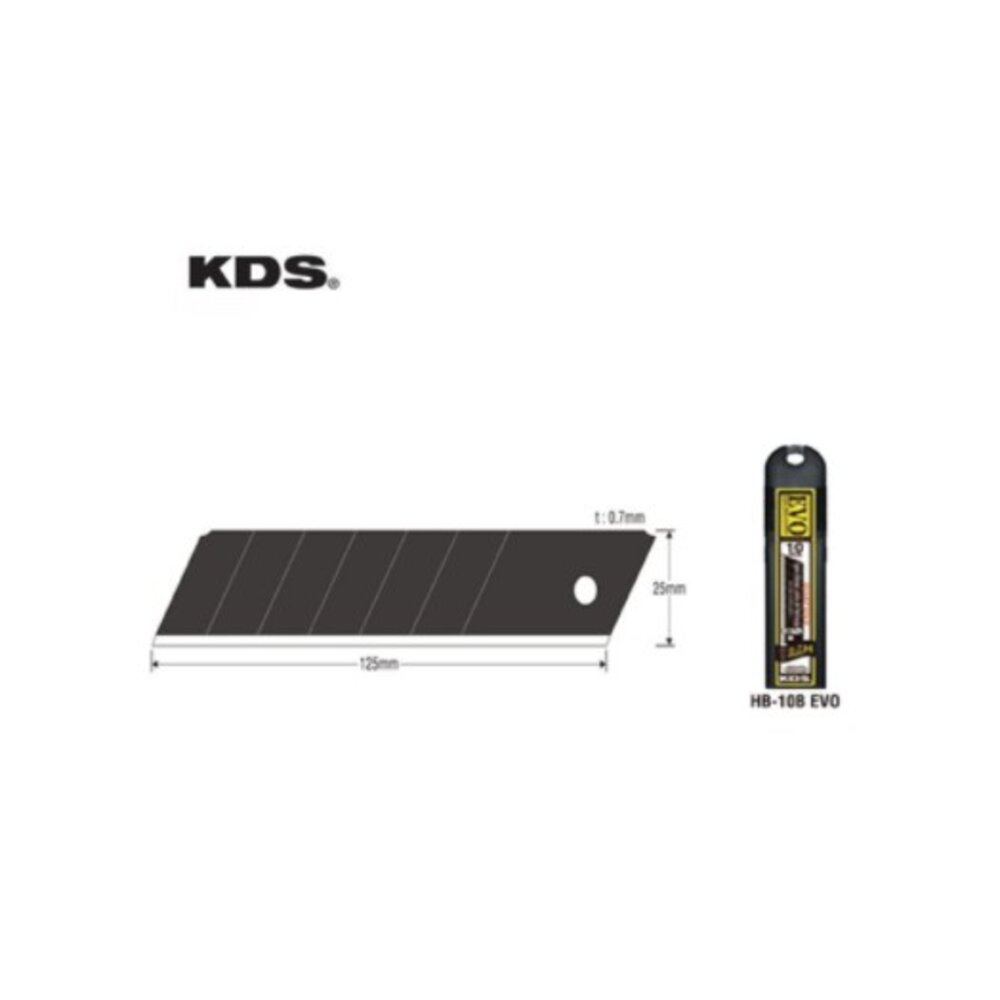 S1-00655-KDS 美工刀刀片 寬25mm刃厚0.7 鋒利耐用 黑刃 HB-10BH / HB-10B EVO 特大H刃 一盒10片