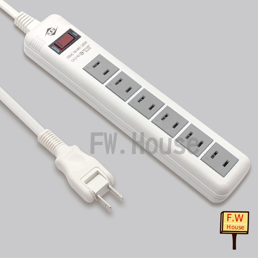 S1-00753-威電 Weitien 1開2孔6座15A過載斷電延長線 CK2161 新安規 6尺、9尺