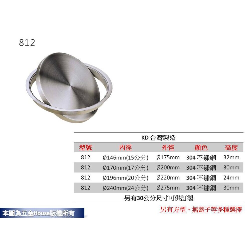 KD 812 不鏽鋼投擲口 有蓋   垃圾桶蓋 臉盆檯面 旋轉投擲口 多種規格挑選 封面照片