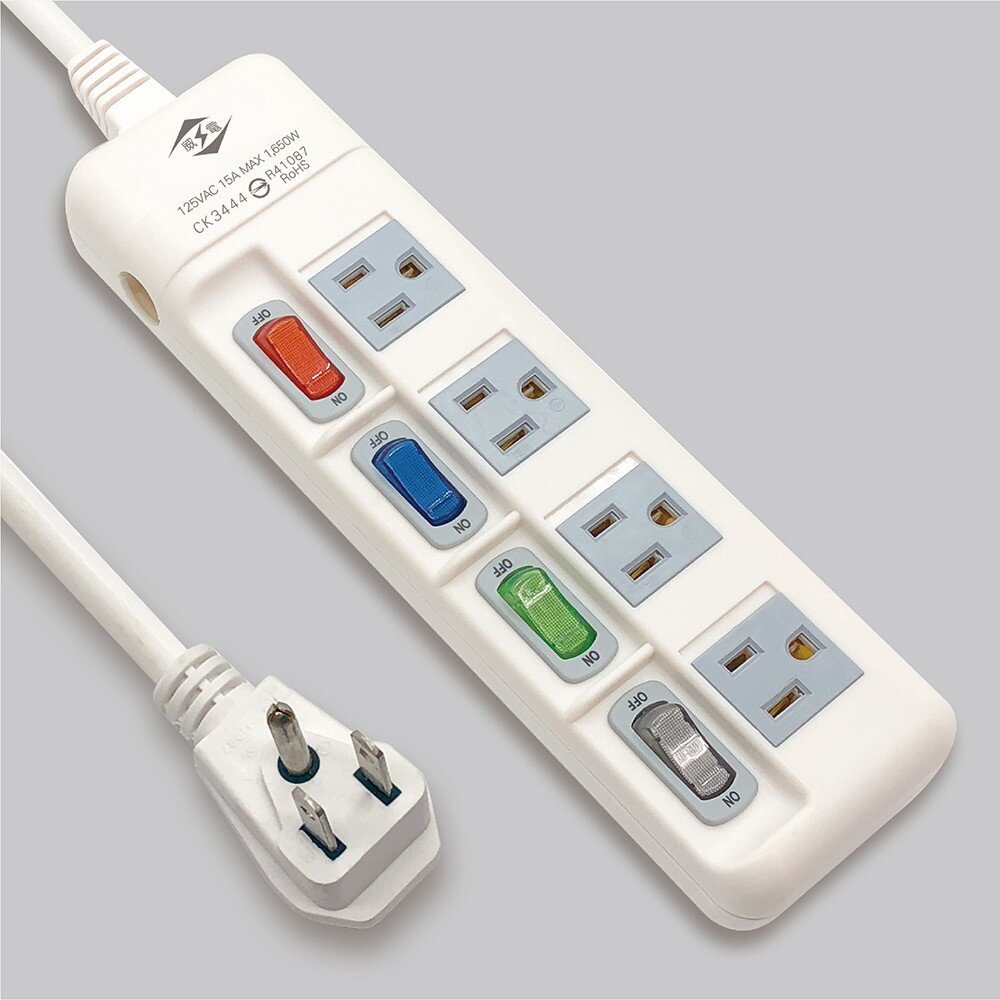 S1-01070-FW 威電 CK3444 過載斷電4開4座 電源線組 6尺 9尺 15尺 全新安規合格認證 延長線 電源線 電腦線 台製