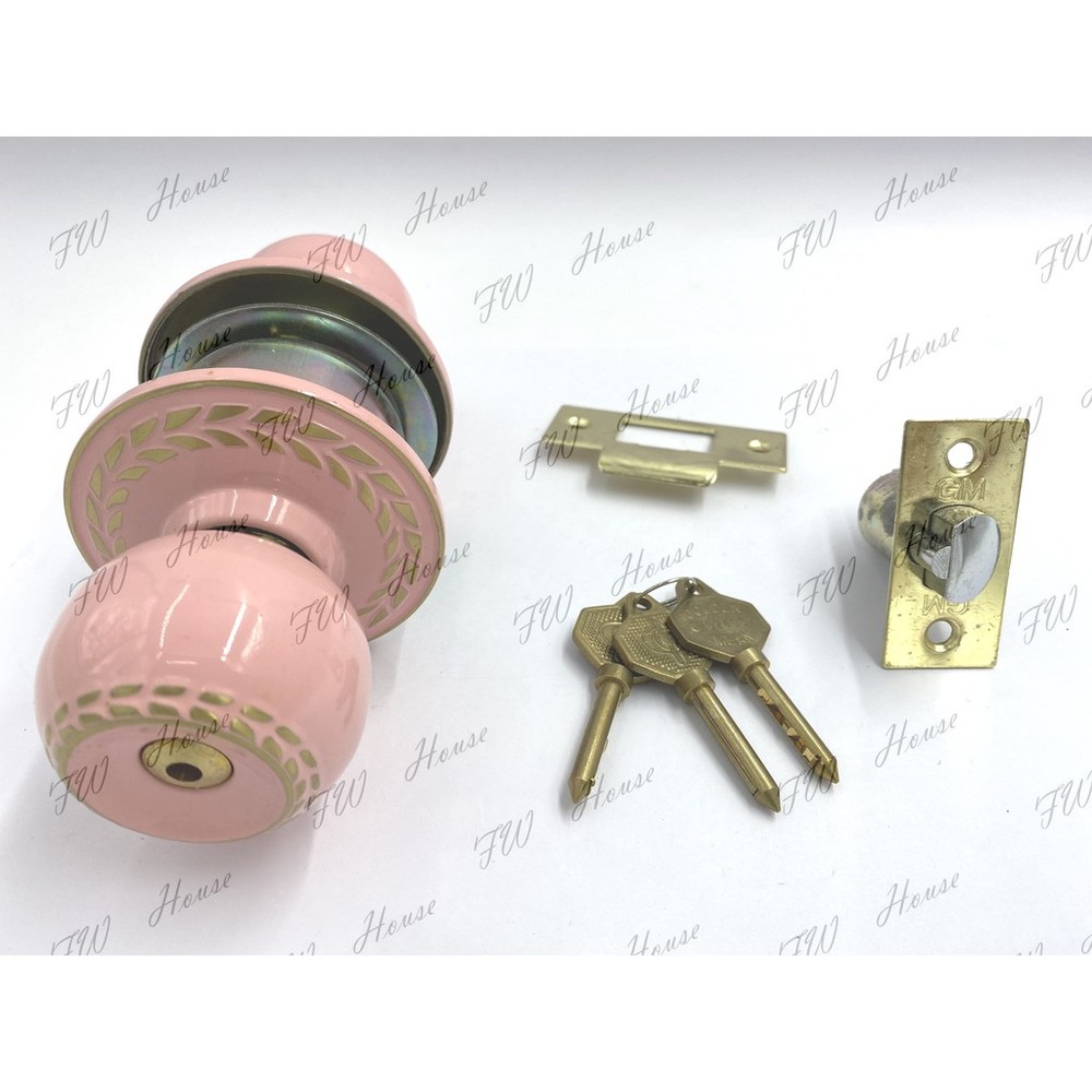 福利品出清 粉色喇叭鎖 復古風 波西米亞風 台灣製 門鎖喇叭鎖 房間鎖 浴廁鎖 旋轉鈕設計 圓柱形門鎖-圖片-1