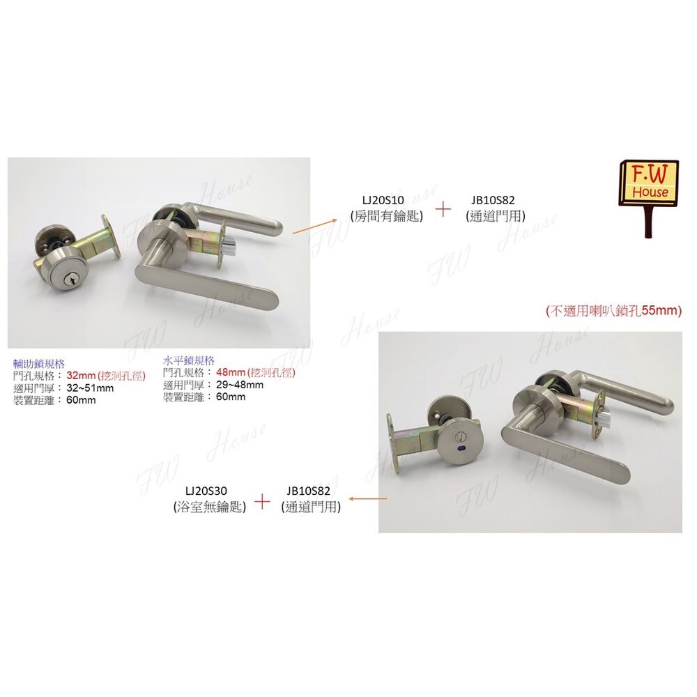 幸福EZSET東隆 JB10S00 房間門 日規水平鎖 水平把手 把手鎖 JB10S30 LJ20S10 LJ2BN10-圖片-1