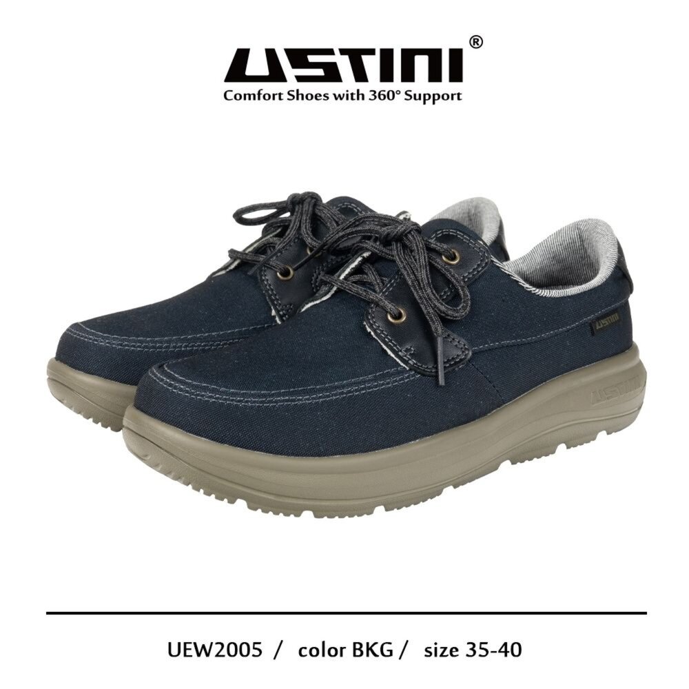 UEW2005BKG-我挺你健康鞋  水土服氣 - 綁帶布鞋 - 沉靜黑(女款 )UEW2005BKG休閒鞋