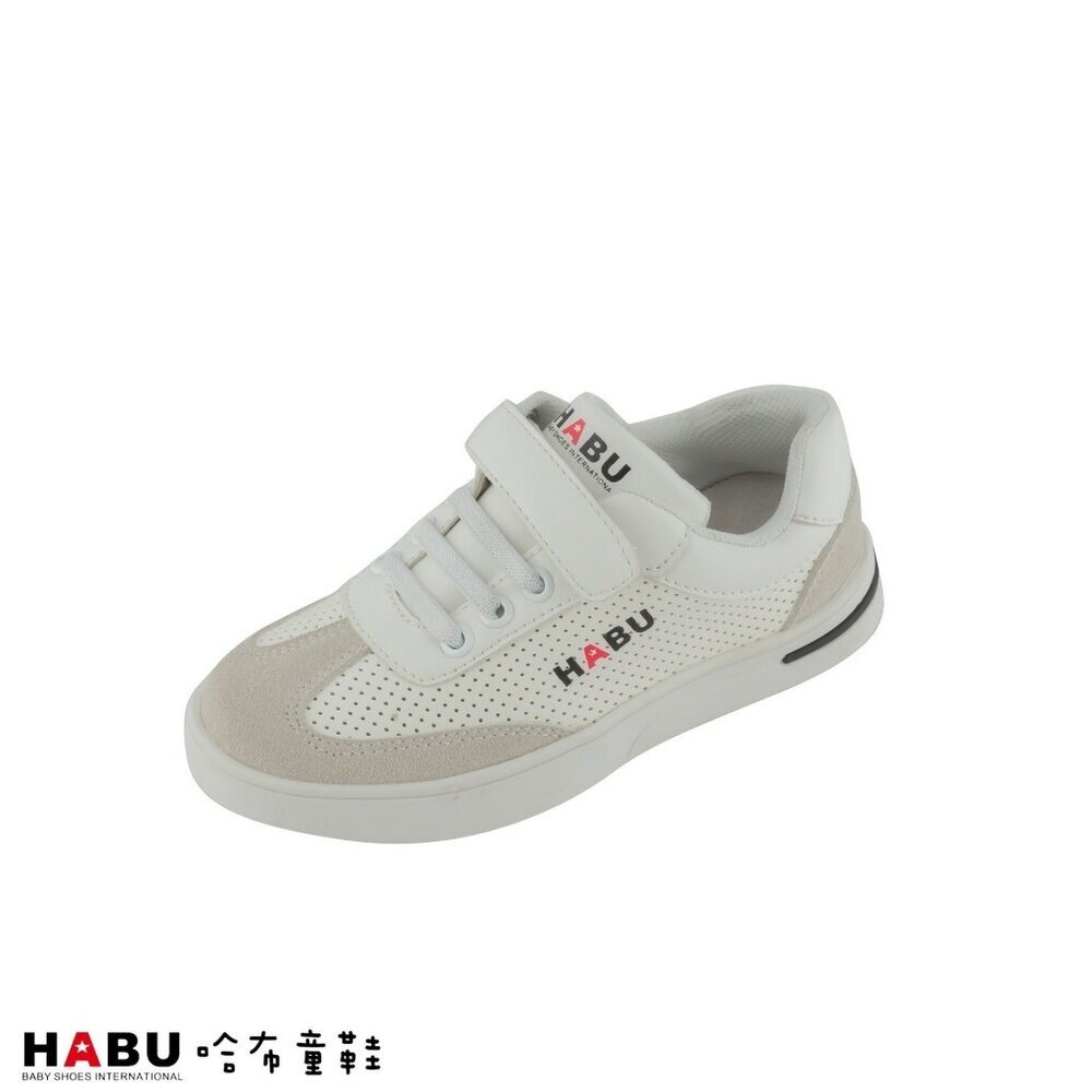 1047-WH-HABU哈布童鞋 異材質拼接 帥氣型男 兒童白色休閒鞋 1047-WH