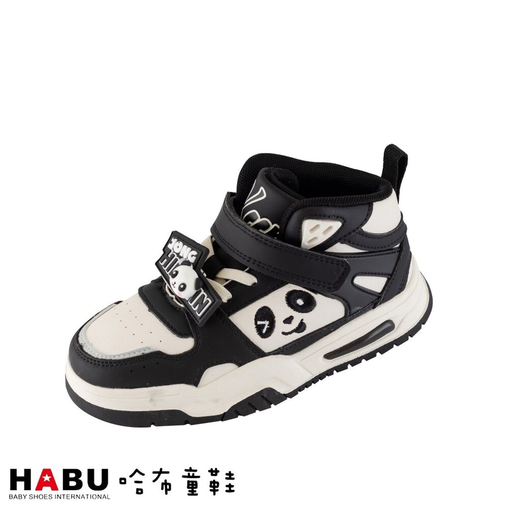 1066-BK-HABU哈布童鞋 熊貓圓圓 高筒運動鞋 黑色 1066-BK
