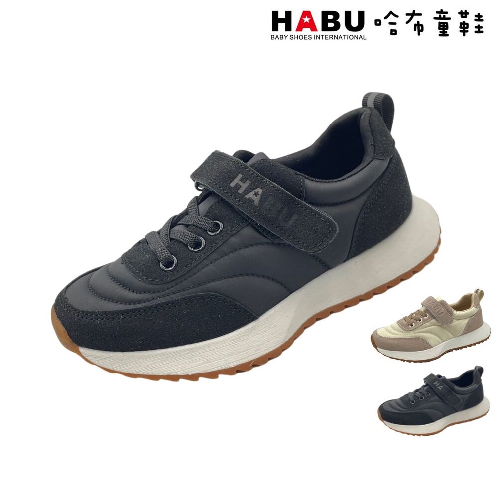 1088-BK-HABU哈布童鞋 尼龍麂皮 復古休閒鞋(黑) 1088-BK