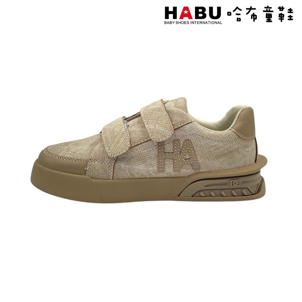 HABU哈布童鞋 免綁鞋帶 黏扣帶 休閒板鞋 (咖) 1091-CF-圖片-1