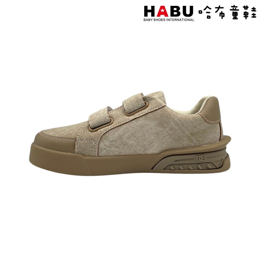 HABU哈布童鞋 免綁鞋帶 黏扣帶 休閒板鞋 (咖) 1091-CF-圖片-3