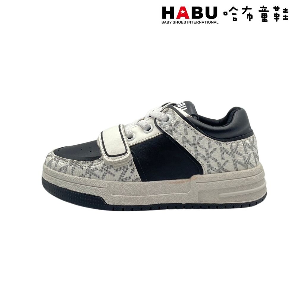 HABU哈布童鞋 皮革滿版LOGO平底板鞋(黑) 1092-BK-圖片-1