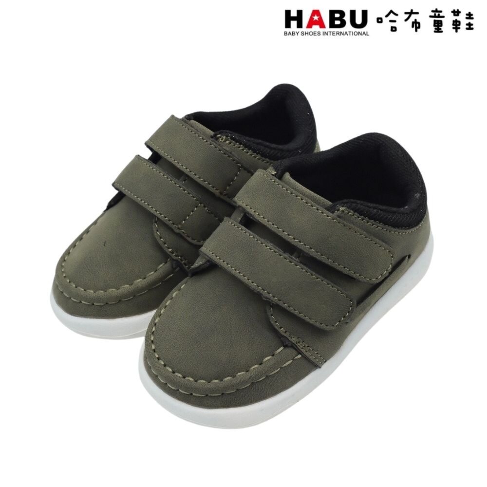 1100-GN-HABU 哈布童鞋 帥氣穿搭 雙魔鬼氈 小童 休閒鞋 百搭板鞋 軍綠 1100-GN