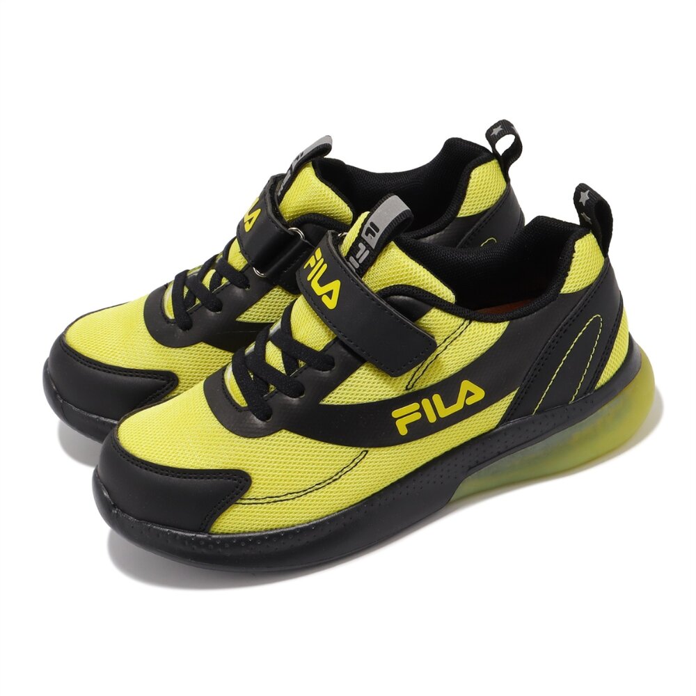 2-J428Y-099-FILA KIDS 斐樂 休閒鞋 中童 魔鬼氈 透氣 緩震 燈鞋 運動鞋 2-J428Y-099