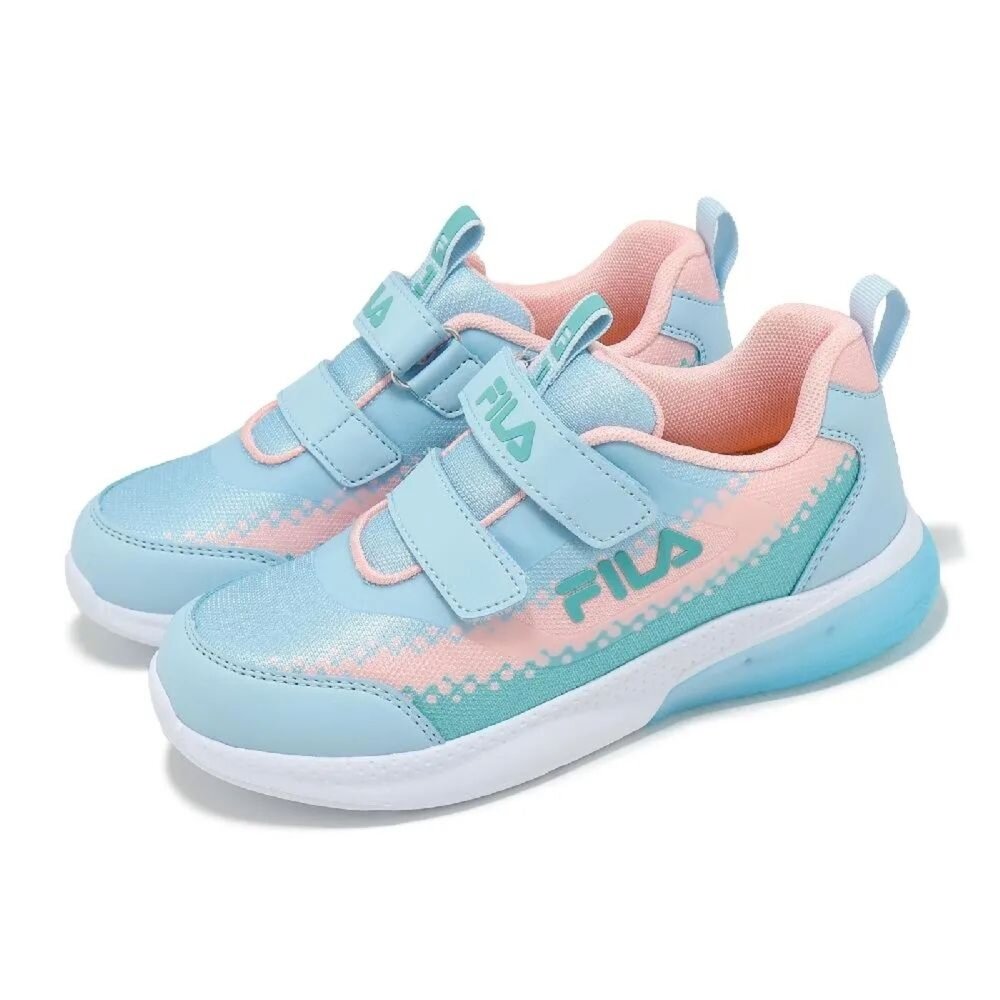 2-J429Z-353-FILA KIDS 斐樂 運動鞋 慢跑鞋 魔鬼氈 輕量 燈鞋 中童 藍 粉 2-J429Z-353