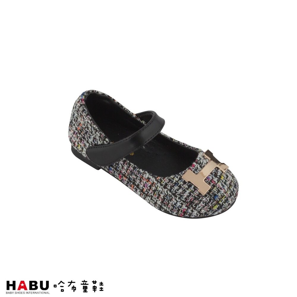 2100-BK-HABU哈布童鞋 時尚H 金扣毛呢 公主鞋 娃娃鞋 2100-BK