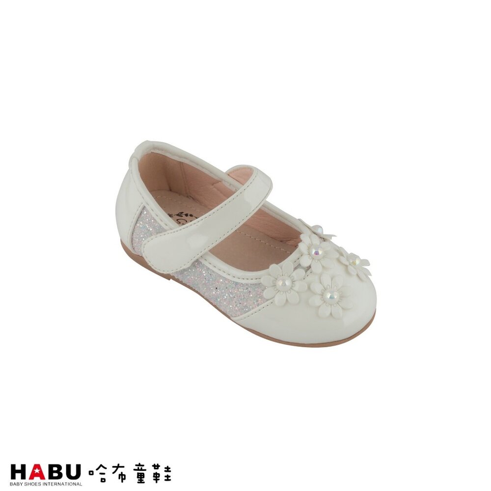 2126-WH-HABU哈布童鞋 珍珠花朵 公主鞋 娃娃鞋 2126-WH