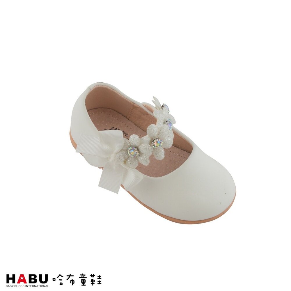 2127-WH-HABU哈布童鞋 質感滿滿 花朵繫帶 公主鞋 畢業季 2127-WH