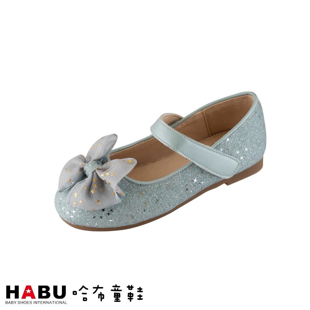 2150-BL-HABU哈布童鞋 星星亮片 蝴蝶結 娃娃鞋 公主鞋 藍色 2150-BL