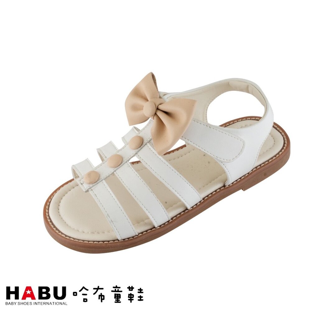 2155-WH-HABU哈布童鞋 蝴蝶結 夏日 羅馬涼鞋 白色 2155-WH