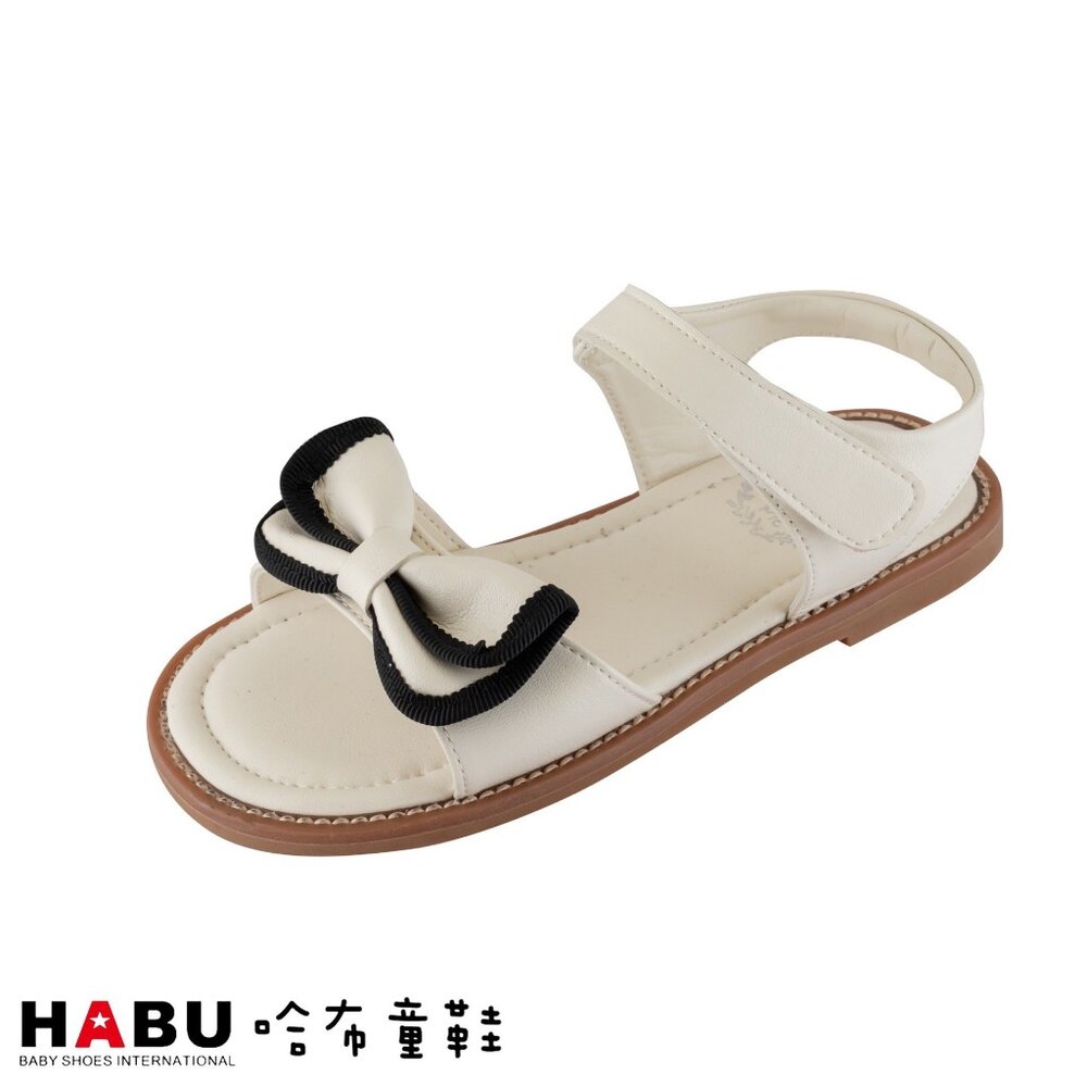 2157-WH-HABU哈布童鞋 撞色蝴蝶結 夏日 露趾涼鞋 素雅白色 2157-WH