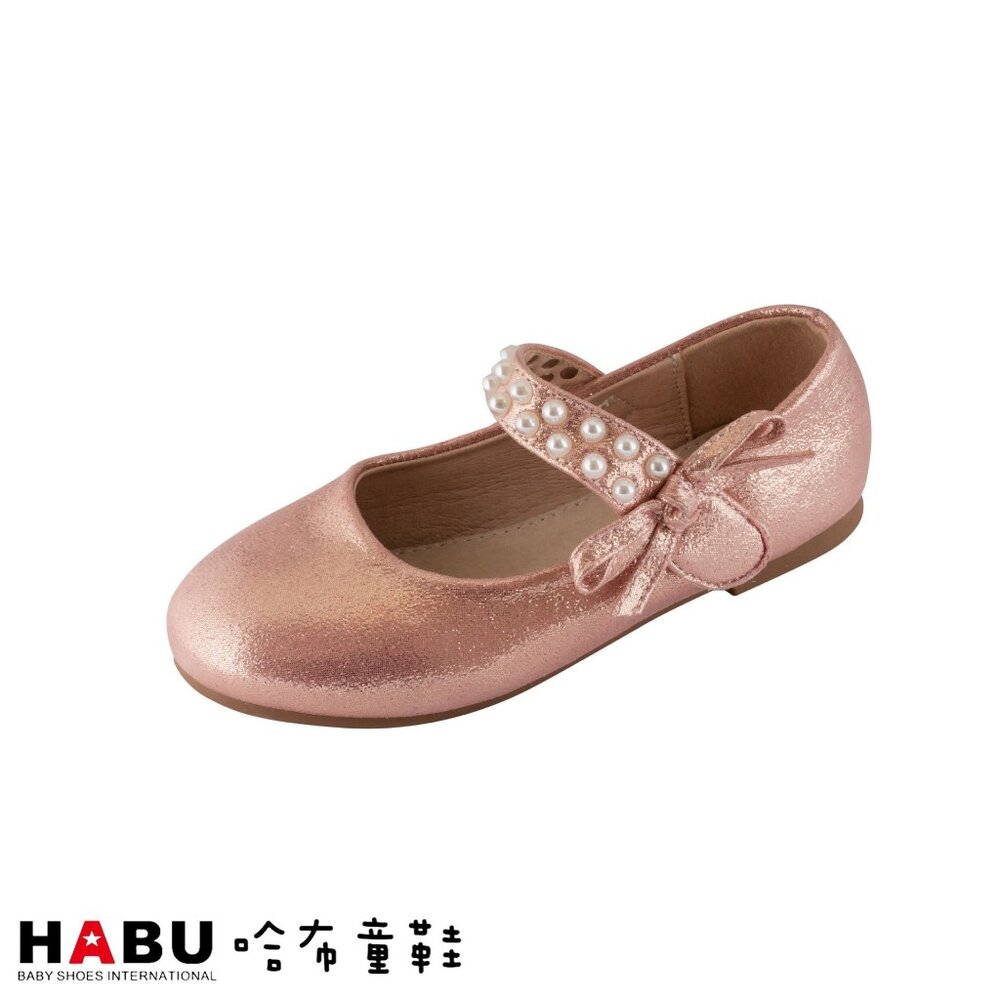 2162-FJ-HABU哈布童鞋 BLING 珍珠 魔鬼氈 繫帶娃娃鞋 公主鞋 2162-FJ