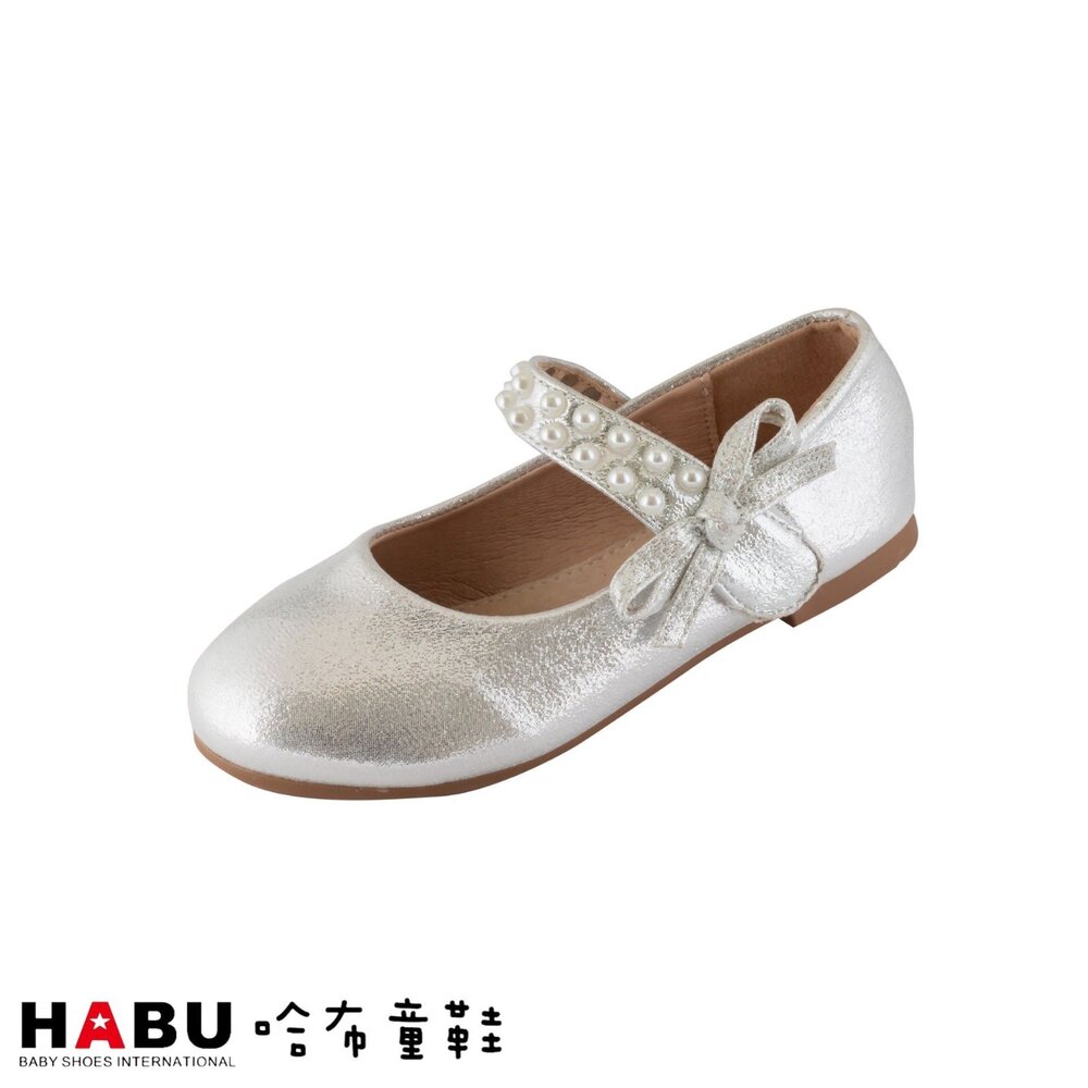 2162-SV-HABU哈布童鞋 BLING 珍珠魔鬼氈 繫帶 娃娃鞋 公主鞋 2162-SV